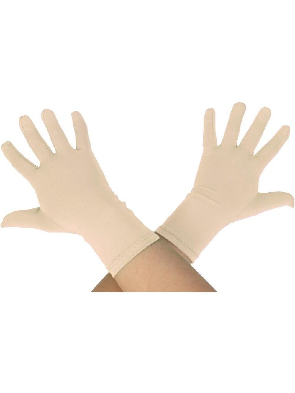 Women's Beige 9.5“ Unisex Short Spandex Length Stretchy Costume Gloves
